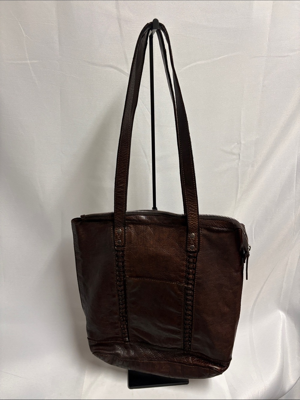 Vilenca Holland Anthropologie North South Woven Leather Tote Dark Brown